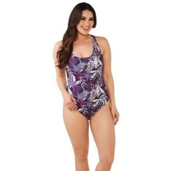 Nicole Miller purple floral raspberry sorbet Racerback One-piece Swimsuit 3X NWT - Picture 1 of 14